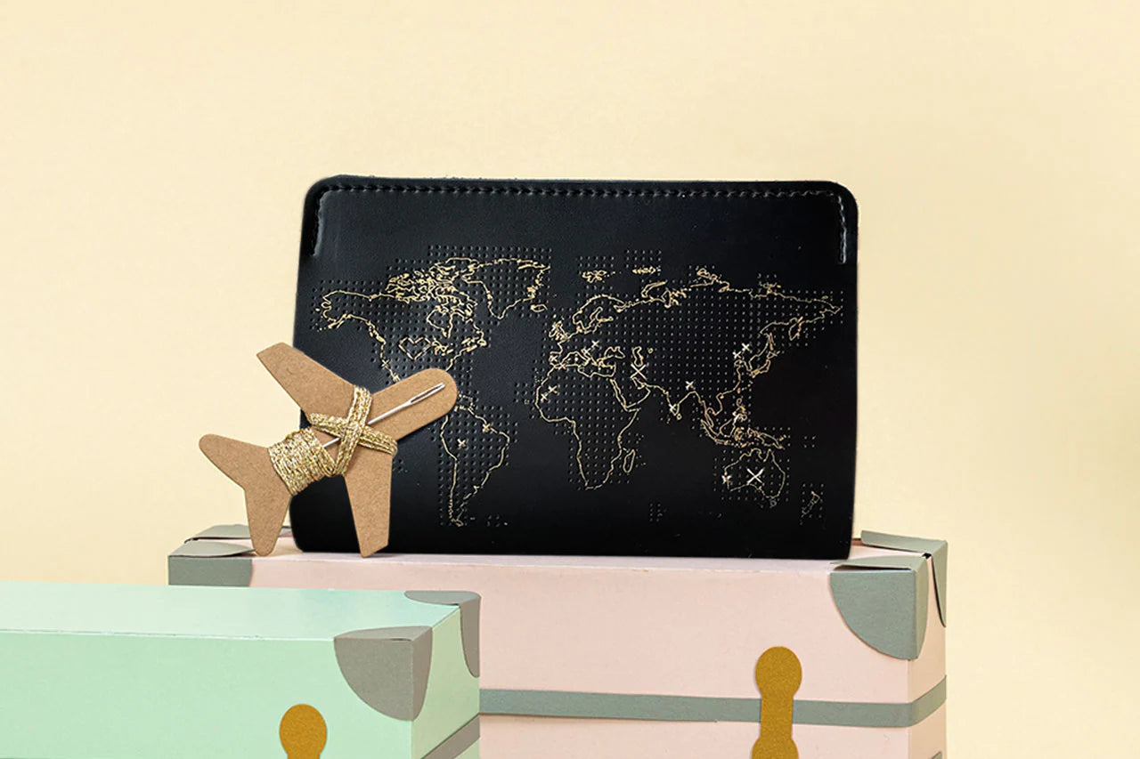 STITCH PASSPORT COVER | BLACK VEGAN LEATHER