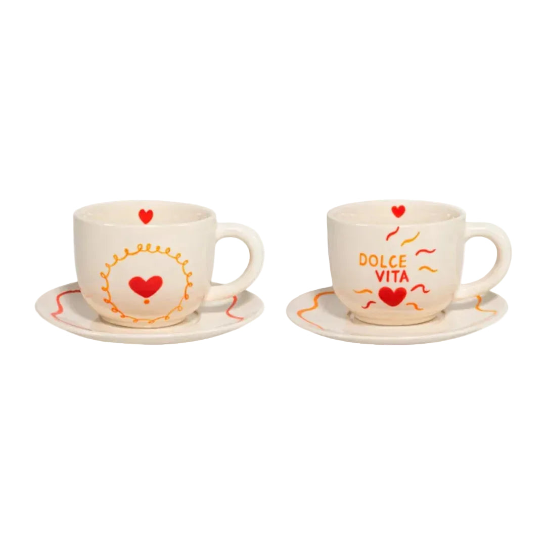 DOLCE VITA STONEWARE COFFEE CUP & SAUCER | SET OF 2