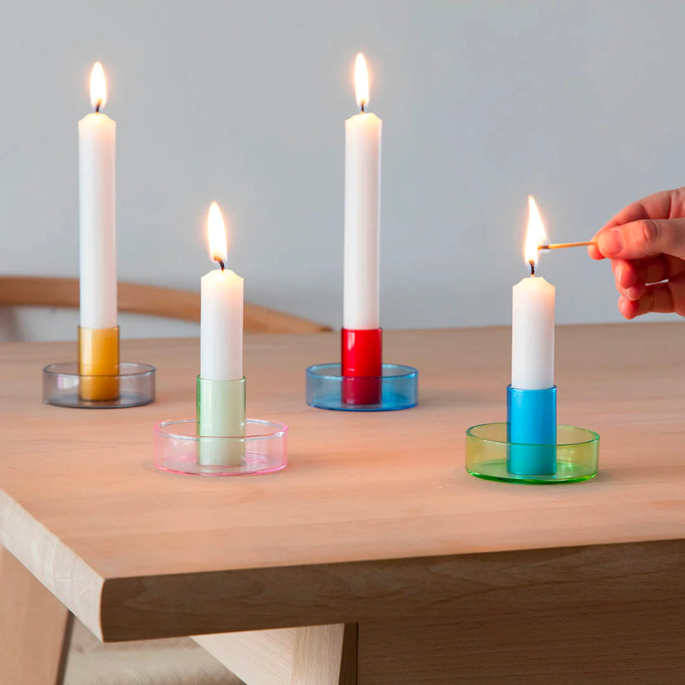 DUO TONE GLASS CANDLESTICK | GREEN & BLUE