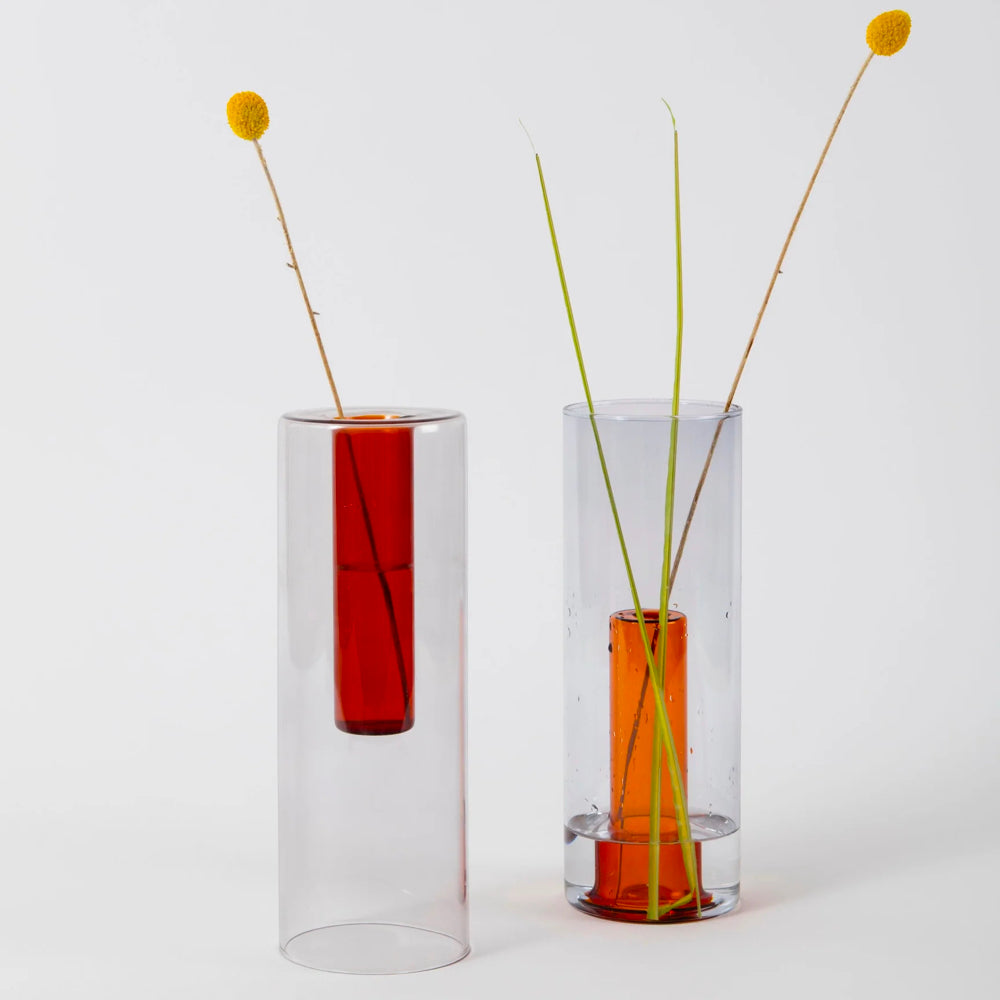 REVERSIBLE GLASS VASE LARGE | GREY & ORANGE