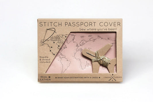 STITCH PASSPORT COVER | PINK LEATHER